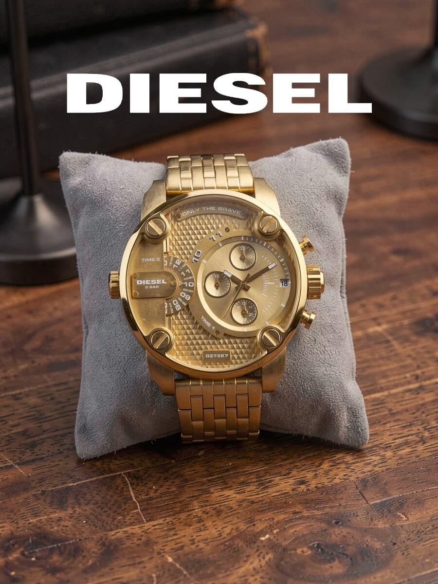 Diesel DZ7287 Men's Large Dial Watch Gold Steel Band Dual Time Zone Three-Eye Chronograph Fashion Wristwatch - Gold - View 1