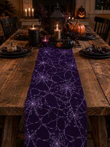 1pc-Halloween Spider Web Table Runner, Gothic Web Print Dining Table Decor For Halloween Party, Fall Home, Kitchen & Dining Room Decoration - Multicolor - View 6