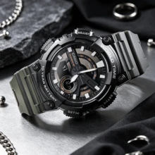 Casio 10-Year Battery Dual Display Fashion Outdoor Sports Waterproof Sports Watch Quartz Movement Resin Strap - Black - View 3