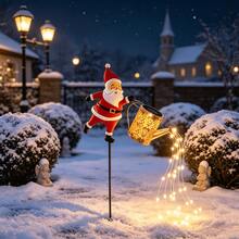 Solar Powered Watering Can Light With LED Fairy Waterfall String Lights, Outdoor Garden Decorative Landscape Light With Water Flow Lighting Effect, Suitable For Yard, Lawn, Patio, Pathway, Halloween Christmas Holiday Party Decoration - Santa Claus Rose Style - View 2