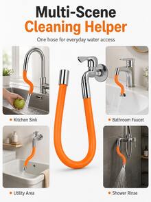 2pcs Extended Faucet Extender, All-Copper Interface Wear-Resistant Durable Model, Silicone Outer Tube Flexible Bendable Easy To Store, Built-In Filter Aerator Even Water Flow, Orange Minimalist Long Cylindrical Design, Silver End Cap Exquisite Detail Elegant Look, Silicone Tube Body Soft Elastic Anti-Kink, Copper Interface Threaded Connection Secure Installation, Extend Water Discharge Distance Convenient For Cleaning, Simple Installation Interface Compatible With Faucets - Multicolor - View 3