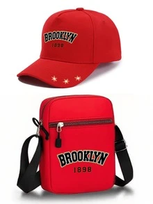 1件/2件裝「Brooklyn」字母圖案印花中性街頭時尚戶外運動棒球帽與斜跨包，可調節，送給自己或朋友的禮物 - 彩色 - 查看 7