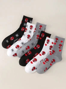 Disney 6 Pairs/3 Pairs/1 Pair Random Heart Print Cool Sweet Fashion Over-The-Knee Socks, Soft Breathable Elastic Cartoon Pattern, Suitable For Daily Wear, Fan Gatherings And Couple Outfits - Multicolor - View 5
