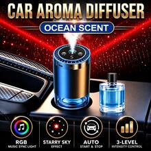 Smart car air freshener diffuser with dynamic light show and starry sky top mode, natural French fragrance oils/perfume, adjustable fragrance concentration, long-lasting freshness, cologne scent, the ideal gift for car enthusiasts - 1 Aromadiffusor + 1 Flasche Meeresparfüm - Übersicht 7