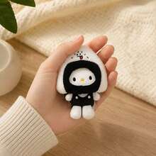 SANRIO 1pc KT Cat Plush Keychain, Black & White Hello Kitty Bag Charm, Cute Hooded Cloak Stuffed Doll Pendant For Backpack, Purse, Keys & Gift - Multicolor - View 5