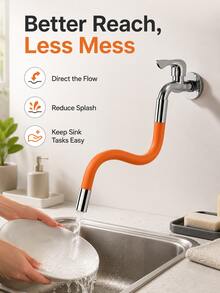2pcs Extended Faucet Extender, All-Copper Interface Wear-Resistant Durable Model, Silicone Outer Tube Flexible Bendable Easy To Store, Built-In Filter Aerator Even Water Flow, Orange Minimalist Long Cylindrical Design, Silver End Cap Exquisite Detail Elegant Look, Silicone Tube Body Soft Elastic Anti-Kink, Copper Interface Threaded Connection Secure Installation, Extend Water Discharge Distance Convenient For Cleaning, Simple Installation Interface Compatible With Faucets - Multicolor - View 6