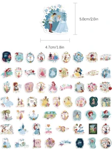 60pcs Disney Princess Mixed Stickers, Including Classic Princess And Other Patterns, Suitable For Decorating Phone Cases, Water Bottles, Luggage, Scrapbooks, Skateboards, Notebooks, Birthday Gift - Multicolor - View 2
