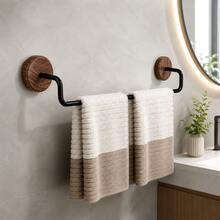 Walnut Wood And Black Carbon Steel Towel Rack, Wall‑Mounted Multi‑Functional Wall Shelf, 1.97 Inch Wall‑Mounting Spacing For Maximum Ventilation & Quick Drying, Rounded‑Edge Storage Organizer For Towels, Slippers And Clothing, Bathroom Home Deco - Walnut Wood With Reinforced Carbon Steel - View 2