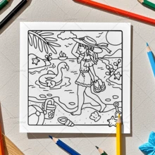 Summer Vacation Cute & Cozy Coloring Book For Kids & Adults, Large Print Summer Beach Holiday Coloring Pages, 120gsm Thick Paper (FREE GIFT 1 Protective Backing Sheet) Stress Relief & Mindfulness, Relaxing & Fun Summer Drawing Activity Book For Girls - Summer Vacation - View 8
