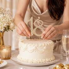 Gold & Silver Rhinestone 18th Birthday Cake Topper, Sparkling Number 18 Cake Decoration For Birthday Party, Anniversary & Celebration - Style a - View 5