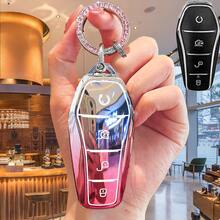 Suitable For BYD Song/Plus ATTO Dedicated Key Shell With Rhinestone Keychain, Black & Red Heart Key Strap, English Letter Plate, Car Key Remote Control Protective Shell, Suitable For BYD Song/Plus ATTO 3 Dolphin Tang Demian Electric Car Qin Yuan Pro E9 Keyless Car Accessories - Fashionable Black Protective Shell With Metal Keychain, Car Key Protection, Car Key Protective Cover - Gradient Style - View 4
