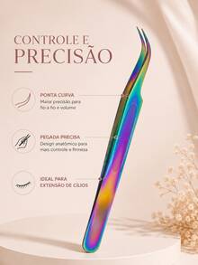 Pinça Curva Profissional para Extensão e Alongamento de Cílios Lash Designer Precisão Fio a Fio e Volume - Visão 3