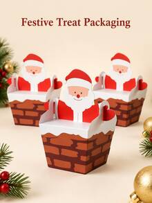 10pcs Reusable Santa Claus Foldable Gift Boxes, Cute Chimney Shaped Candy Gift Packaging, Suitable For Holiday Parties, Winter Celebrations, Dessert Table, Gifting, Holiday Decorations And Seasonal Sweets - Multicolor - View 2