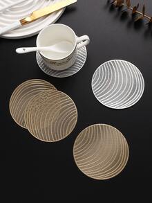 6-24pcs Champagne Gold Wavy Pattern Coasters, European Style Premium PVC Round Heat-Insulating Coasters For Home, Bar, Thanksgiving, New Year Decor - Multicolor - View 9