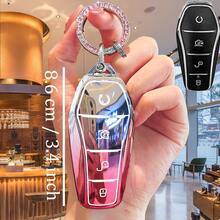 Suitable For BYD Song/Plus ATTO Dedicated Key Shell With Rhinestone Keychain, Black & Red Heart Key Strap, English Letter Plate, Car Key Remote Control Protective Shell, Suitable For BYD Song/Plus ATTO 3 Dolphin Tang Demian Electric Car Qin Yuan Pro E9 Keyless Car Accessories - Fashionable Black Protective Shell With Metal Keychain, Car Key Protection, Car Key Protective Cover - Gradient Style - View 5