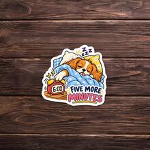 1PC Sleepy Puppy "Five More Minutes" Sticker, Funny Morning Meme Vinyl Decal, Lazy Wake‑Up Quote, Waterproof Sticker For Laptop, Water Bottle, Car, Phone Case - Multi-color - View 12