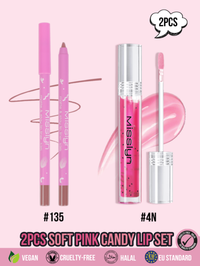 Set Makeup Bibir MISSLYN 2PCS, Duo Pensil Bibir Matte & Minyak Bibir Pink, Warna Bibir Nude Pink Lembut, Definisi Bibir Presisi, Pensil Bibir Halus, Hasil Akhir Berkilau Tinggi, Bibir Pink Mengkilap, Makeup Bibir Ringan untuk Pemakaian Sehari-hari, Pesta & Tampilan Y2K