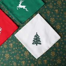 1/2/4pcs Christmas New Year Party Decoration Snowflake Reindeer Christmas Tree Print Solid Color Fabric Placemats Napkins Coasters Tea Towels - Multicolor - View 7