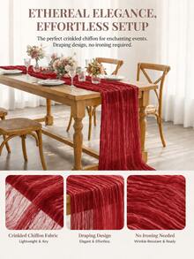 1pc Polyester 90*180cm Red Foldable Table Runner, Crinkled Cheese Cloth Tablecloth, Wedding Supplies, Bridal Shower Favors, Birthday Decor, Anniversary Decor, Engagement Party Decor, Bachelorette Party Decor, Home Decor, Kitchen Supplies, Dining Table Decor, Tabletop Decor - View 2