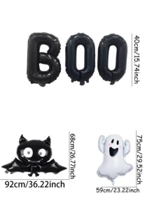5pcs/Set Halloween Fun Decorative Balloon Set, Including "BOO" Letter, Ghost And Bat Patterns. These Halloween Decorative Balloons Are Perfect For Creating Holiday Atmosphere, Theme Party Decoration And Home Decor. - Multicolor - View 11