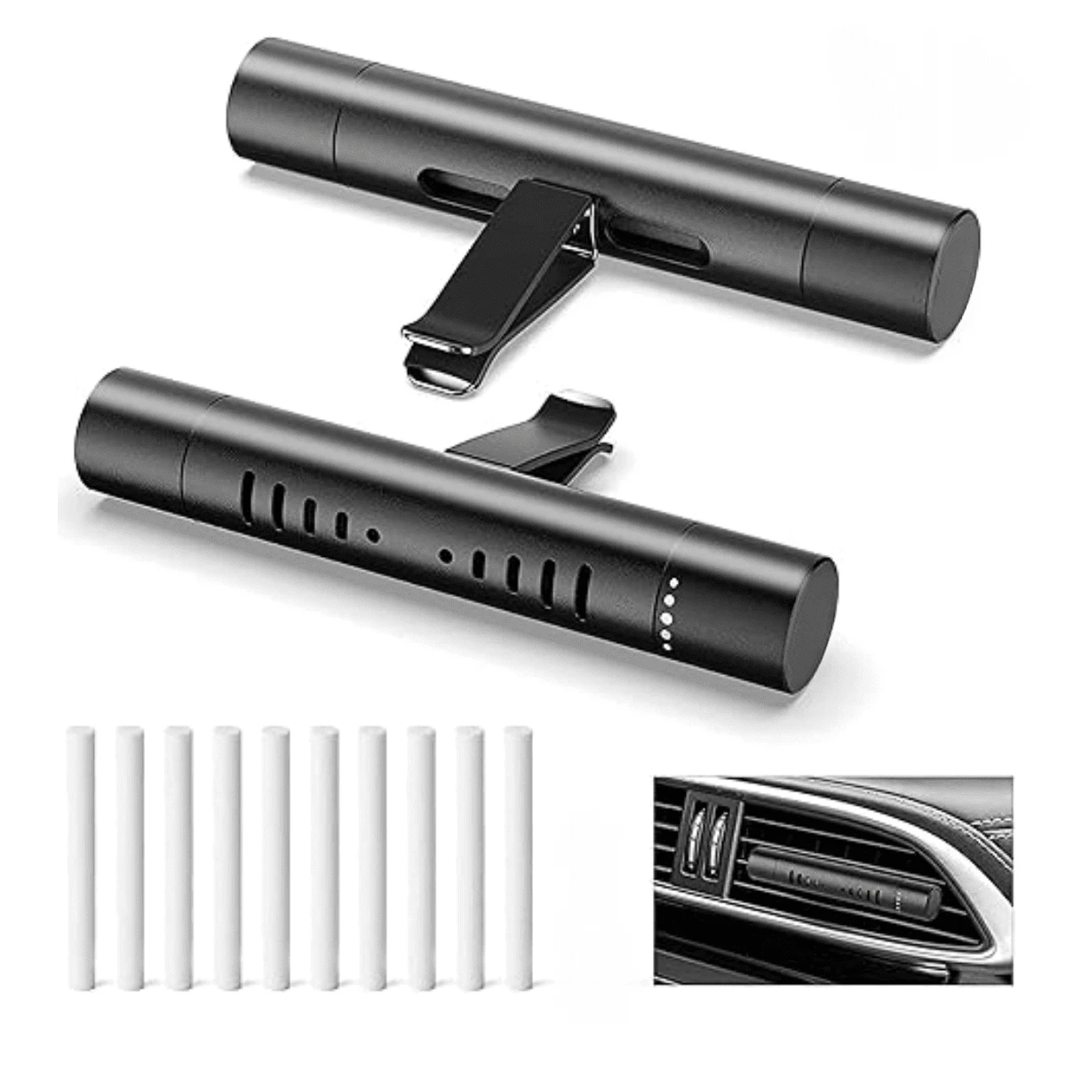 2 Pack Customized Car Air Freshener Diffuser Vent Clip, Suitable For Car Interior Accessories, Optional Fragrance DIY, Includes 10 Refill Sticks, Suitable For Car, Office, Kitchen, Bathroom, Pet House - Black - View 1