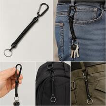 Multifunctional Elastic Retractable Key Lanyard With Quick-Release Carabiner + Metal Key Ring, Outdoor Fishing Camping Daily Commute Anti-Loss Key Tool Chain - Black - View 11