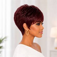 Wig Pendek Rambut Manusia Model Pixie Tanpa Lace Front 1B, 4#, 99J Rambut Manusia Brasil Kepadatan 150% Wig Pixie Rambut Manusia Wig Pendek Berlapis dengan Poni untuk Penggunaan Sehari-hari - MultiWarna - View 7