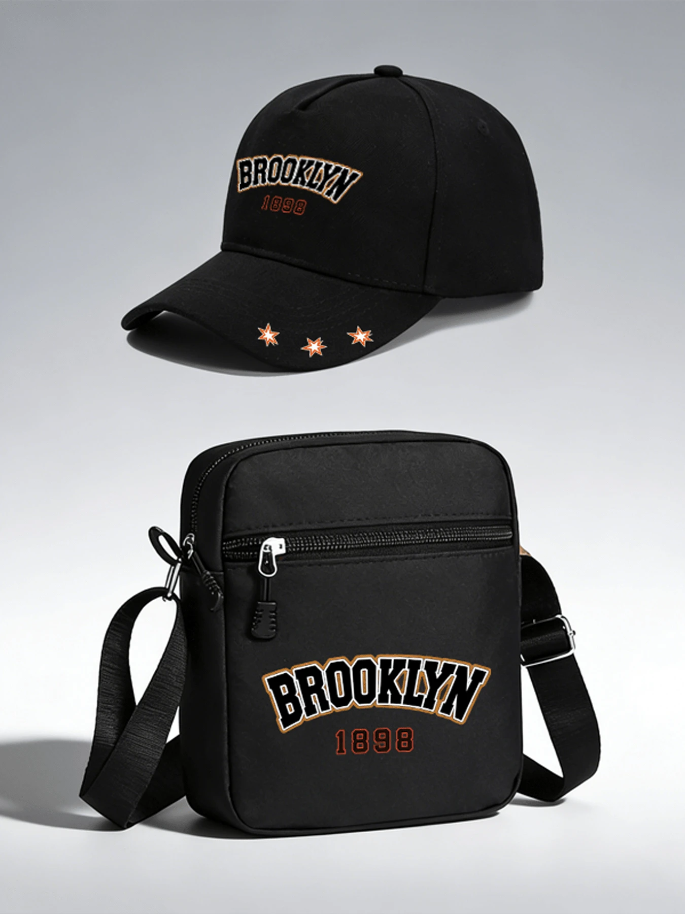 1件/2件裝「Brooklyn」字母圖案印花中性街頭時尚戶外運動棒球帽與斜跨包,可調節,送給自己或朋友的禮物 - 彩色 - 查看 1