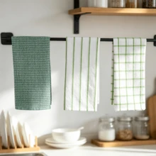 3/6pcs Green & White Mixed Color Kitchen Dish Cloths, Plaid & Vertical Stripe Mixed Design, Reusable Household Dish Towels, Suitable For Daily Home Kitchen Decor - Green - View 6