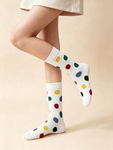 1/3 Pairs Fun Personalized Color-Block Large Polka Dot Breathable Split Toe Socks - Multicolor - View 11