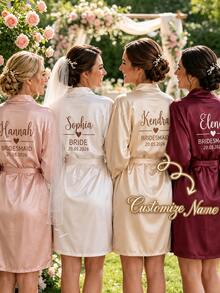 Custom Satin Bridal Robe, Half Sleeve Design, Custom Bridesmaid Bridal Robe, Custom Bridal Robe, Bridesmaid Getting Ready Robe, Size M/L/XL/XXL - Multicolor - View 2