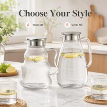 Glass Drink Pitcher With Metal Color Lid, Transparent Water Jug For Cold Drinks, Juice, Tea And Table Beverage Serving - Clear - View 2