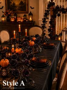 2m Halloween Dark Realistic Rose Vine Garland With Artificial Ivy Leaves, Suitable For Halloween Party Tabletop, Door Frame, Arch, Window Display, Fireplace, Staircase Handrail Decoration, Dark Wedding, Haunted House Scene Atmosphere Photo Prop - Multicolor - View 4
