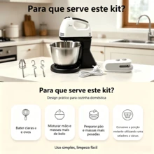 Batedeira elétrica multifuncional de 100 W, 110 V, para amassar e bater ingredientes, ideal para cozinha, confeitaria e para bater ovos | Inclui seladora e máquina para conservar alimentos - Branco - Visão 6