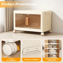 5-Layer Foldable Storage Cabinet, Plastic Sundries Organizer With Doors & Wheels, Stackable Large Capacity Home Organization For Bedroom, Living Room, Kitchen, Easy Assembly & Space-Saving Design - Beige - View 8