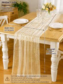1pc Elegant Gold Glitter Tulle Table Runner, Romantic Bohemian Style Tablecloth, Home Decor, Party Decoration, Table Centerpiece Decoration, Christmas Decoration, Suitable For Wedding, Birthday Party, Bridal Shower And Christmas Tree Decoration - Broken Gold - View 12