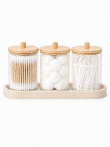 Cotton Swab Holder Set – Bathroom Organizer, Round Cotton Swab Holder With Tray, Apothecary Jar Container Set With Lids - Multicolor - View 12