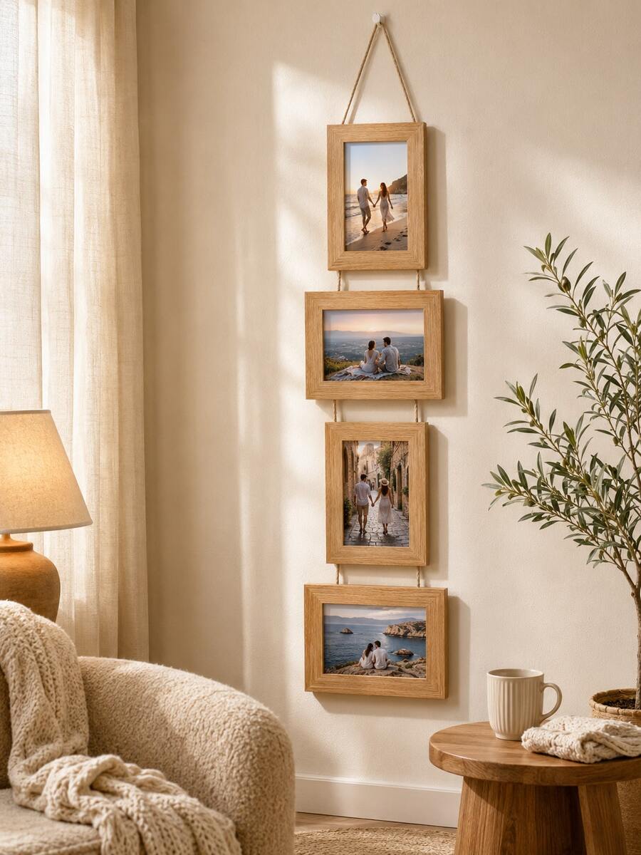 1 buah Bingkai Foto Gantung Dinding Kayu Vintage, Bingkai Foto Multi-Foto Gaya Pedesaan, Tampilan Foto Keluarga 6 Inci, Bingkai Kayu Vintage dengan Tali Rami, Cocok untuk Ruang Tamu, Kamar Tidur, Dekorasi Dinding Asrama - beraneka warna - View 1