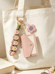 Boho Macrame Flower Wristlet Keychain Wallet For Women, Portable ID Card Holder Mini Pocket Purse With Small Mirror For Concerts Festival Travel Daily Carry - Multicolor - View 6