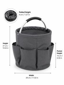1pc Rustic Solid Color Gardening Tool Storage Bag, Round Bucket Shape With 6 Side Pockets And Thickened Metal Handle, Foldable Oxford Cloth Organizer, Large Capacity Home & Garden Storage Bag - A - View 20