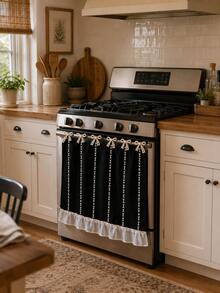 Country Style Oven Door Curtain, Bohemian Kitchen Stove Handle Cover With Lace Bow And Ruffle Edge, Multiple Colors Available, Farmhouse Kitchen Home Decor, Suitable For Home Kitchen Cabinet Decoration, Rustic Appliance Dust Cover - Multicolor - View 7