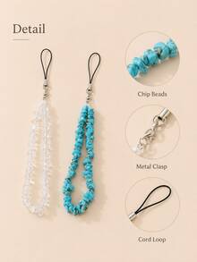 1pc Minimal Crystal Chip Beaded Phone Wrist Strap, White Purple Black Irregular Stone Universal Phone Charm Lanyard Pendant For Phone Case Camera Key Handbag - Multicolor - View 5