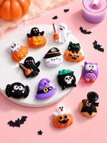 10pcs Random Style Halloween Theme Cute Resin Charms - 3D Glossy Flat Back Design, Including Ghost, Bat, Magic Hat, Owl, Pumpkin, Cat And Other Elements, Suitable For Phone Case Decoration, Scrapbooking And Other Creative Projects - A - View 8