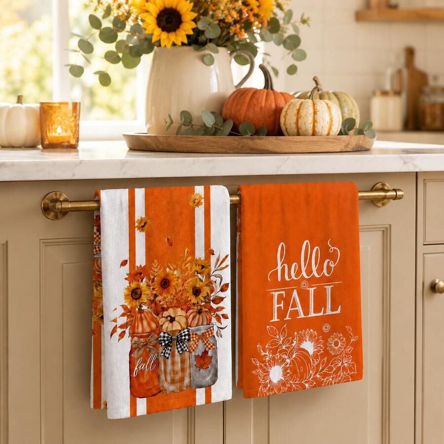 2pcs White Daisy & Bee Kitchen Towels, Spring/Summer Floral Country Style Soft Microfiber Rectangular Printed Absorbent Quick-Dry Hand Towels, Suitable For Kitchen Decor, Housewarming And Mother's Day Gifts 4/6/8pcs Set - Multicolor - View 1