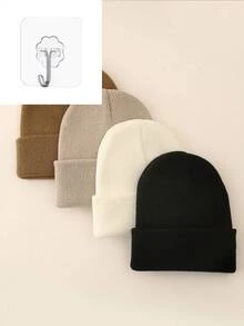 2pcs/Set Solid Color Knitted Brimless Beanie Set, Outdoor Ski Hat With Accessories, Versatile And Easy-Going Basic, Street Dance Hip-Hop Beanie, Highly Elastic To Fit All Head Shapes, Unisex, Valentine's Day Gift, Suitable For All Seasons. - B - View 8