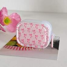 Full Print Pink Bow Bluetooth Earphone Protective Case Compatible With Iphone Earphone Shell Compatible With Airpods 1/2/5 Generation Earphone Protective Cover, With Buckle, Compatible With AirPods 1/2/3/4/5/Pro/Pro2/Pro3, Sweet Girl Best Friend Gift Small Present - Pink Ribbon + Pink Buckle - View 12