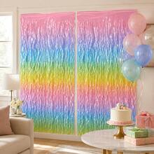 1/2pcs Soft Macaron Tassel Curtain Backdrop, Gradient Wavy Metallic Tassel Decoration, Suitable For Baby Shower, Welcome Party, Photo Booth Background Wall - Multicolor - View 2