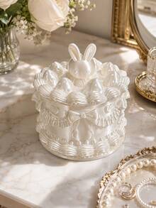 1pc Pearl White Rabbit Jewelry Storage Box With Rabbit Lid, Cute Jewelry Organizer For Rings, Earrings, Necklaces, Bracelets And Small Accessories, Aesthetic Vanity Bedroom Decor, Birthday Valentine's Day Mother's Day Gift For Women And Girls - Multicolor - View 9