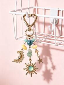 Bohemian Style Sun Moon Heart Keychain With Sparkling Stone Decoration, High-End Celestial Fashion Accessory Gift, Suitable For Daily Wear (Random Color And Style) - Multicolor - View 6