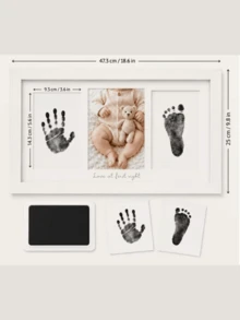Baby Hand And Footprint Kit, Wooden Photo Keepsake Frame, Ink‑Less Print Pads For Newborn, Baby Shower Memory Souvenir Gift For Boys Girls New Parents - Multicolor - View 10